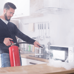 fire extinguisher to put out microwave fire